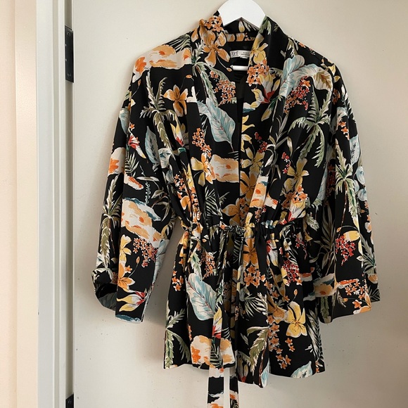 Zara Trf Floral Jacket with Fringe Belt - Picture 7 of 10